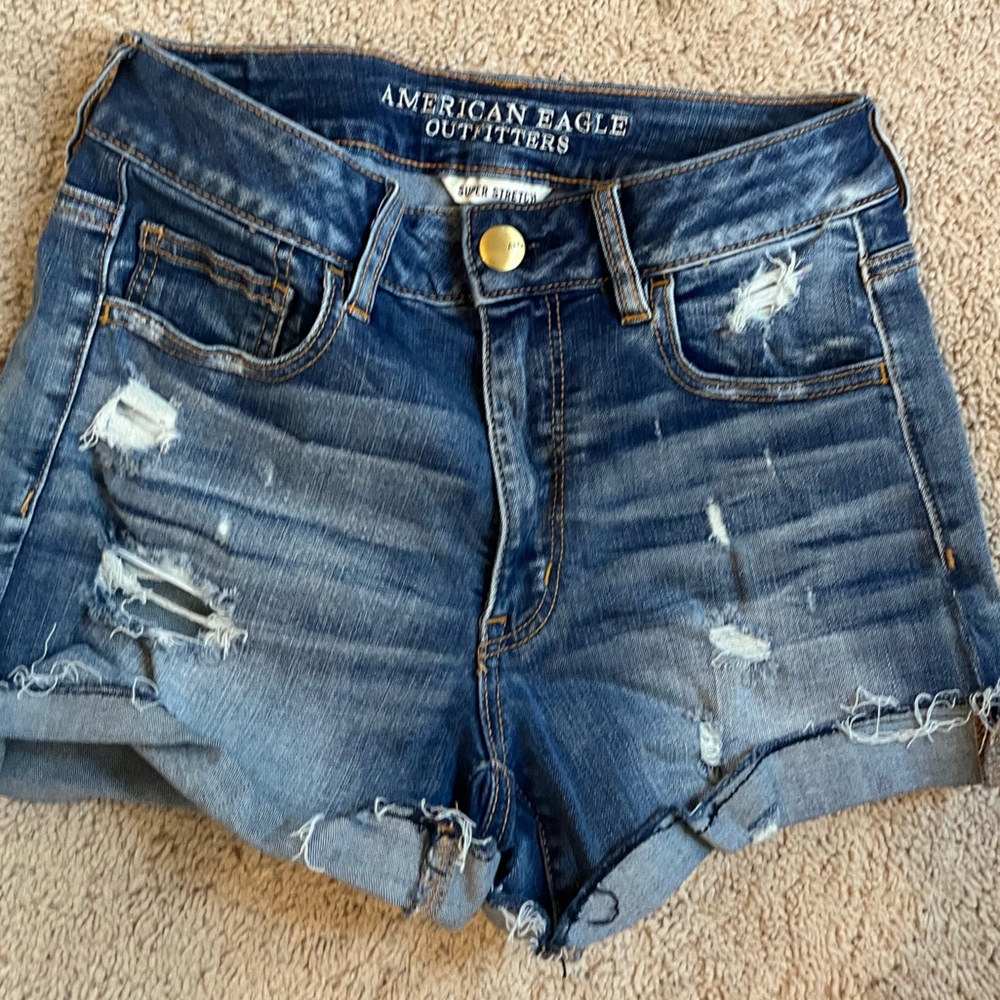 AE Next Level Curvy High-Waisted Ripped Stretch Denim Jean Short Hi-Rise Shortie